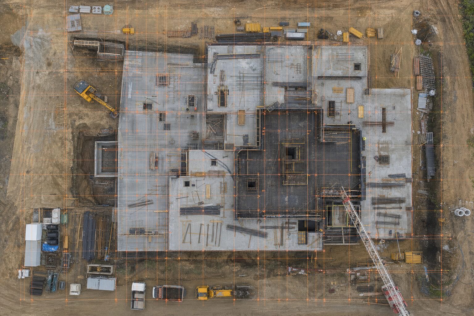 Aerial mapping data over construction foundation work